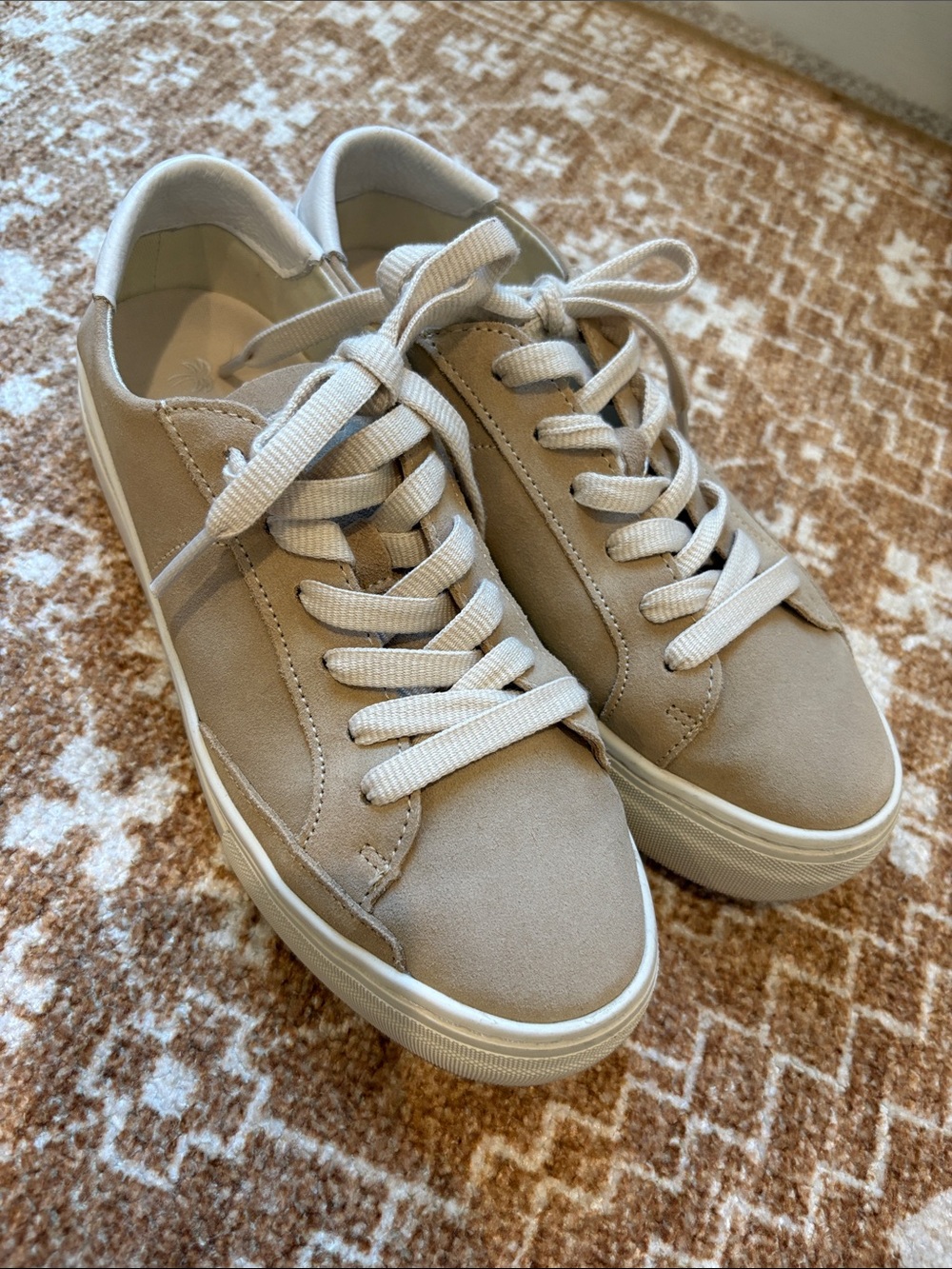 Classic Neutral Suede Lace-Up Sneakers - Beige